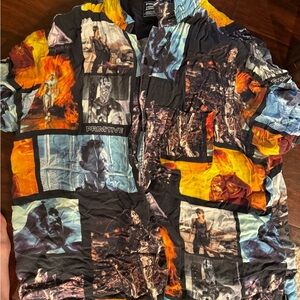 This is a Terminator 2 movie Primitive short sleeve button down shirt.
